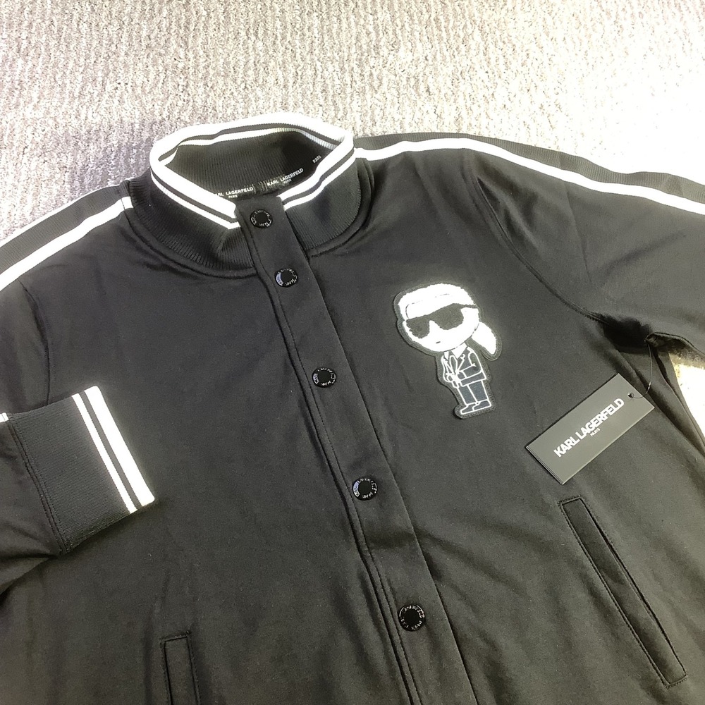 Karl Lagerfeld Paris Womens Karl Varsity Track Jacket Black Size XL NWT